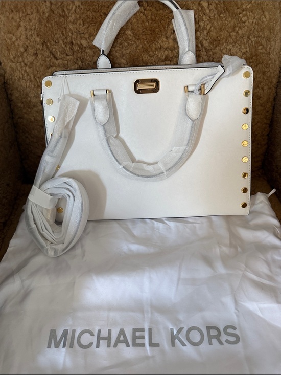 Michael Kors Handbags - Michael Kors White Saffiano Satchel with Gold Stud Accents